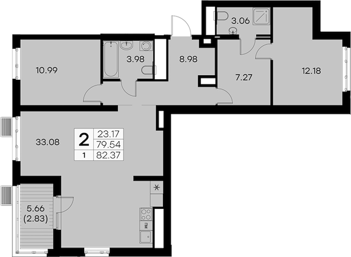 2-комнатная квартира 82.37 м², 2/8 эт., ЖК «Glorax City Балтийская»